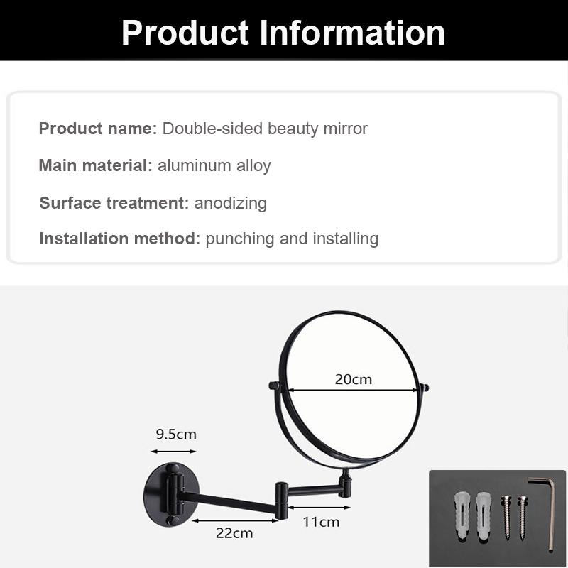 360°Rotating Double-Sided Wall Mirror - Aluminum Alloy Bathroom Makeup Mirror with 3X Magnification, Foldable & Angle-Adjustable