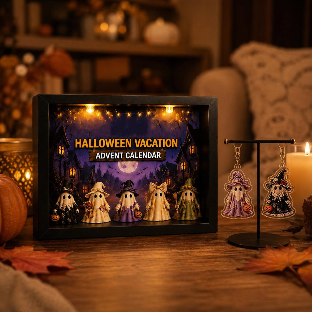 Acrylic Halloween Countdown Box - Surprise Toys with Light-Up Display, 3 Rare Collectible Variants