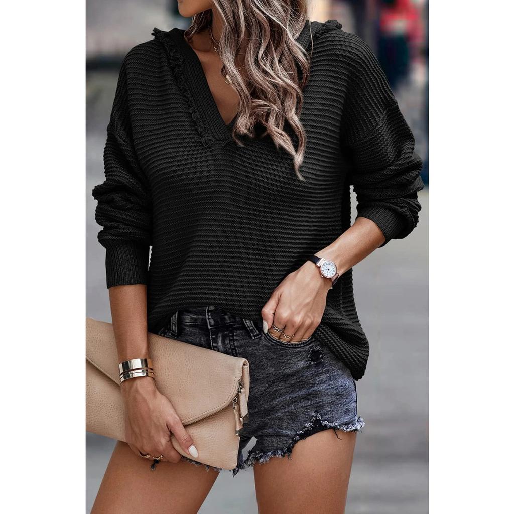 Women's Hooded Knit Pullover Long Sleeve Sweater Coat Casual Outerwear For European American