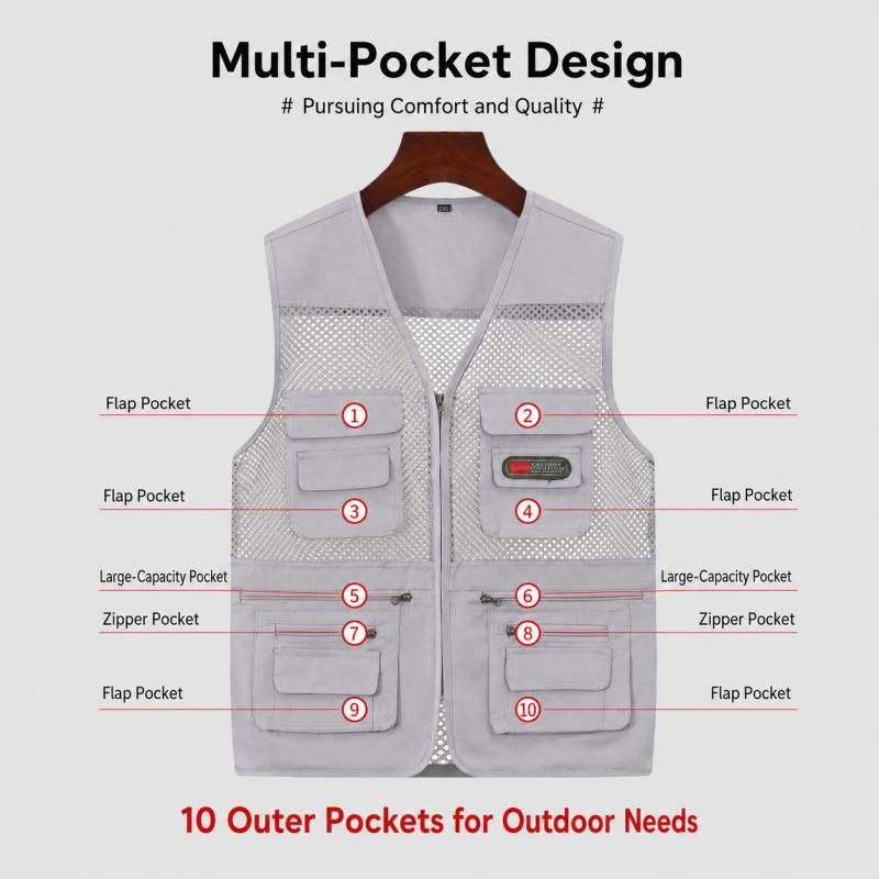 Gilet da Uomo Leggero in Rete con Tasche Multiple, Scollo a V Senza Maniche, Gilet Casual per Estate, Viaggi all'Aperto, Fotografia