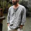 New Spring and Summer Long-sleeved T-shirt for Men and Men's Solid Color Trendy Cotton and Linen Tops