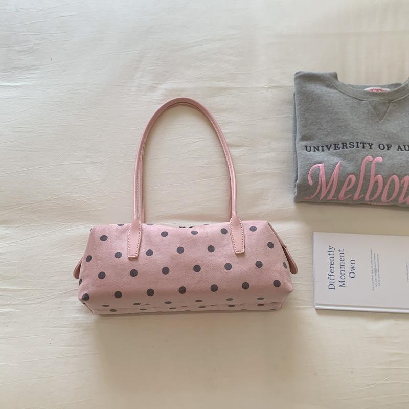 Korean Polka Dot Shoulder Bag for Women Luxury PU Leather Bowling Handbag Niche Underarm Bag