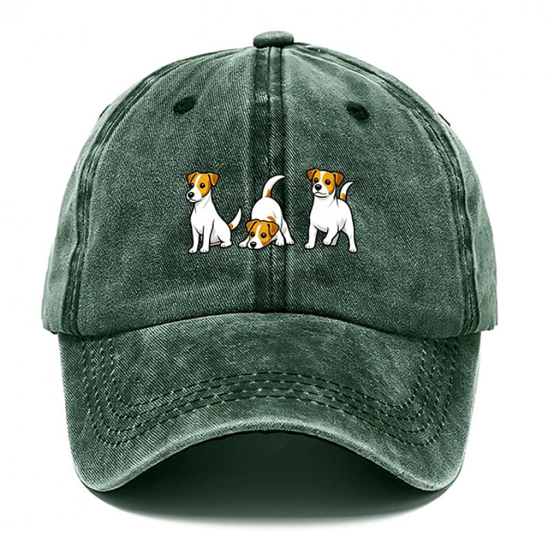 Ein Hut mit drei Hunden, geeignet für Damen und Herren, einschließlich Baseball- und Trucker-Stilen. Diese atmungsaktiven Kappen sind verstell