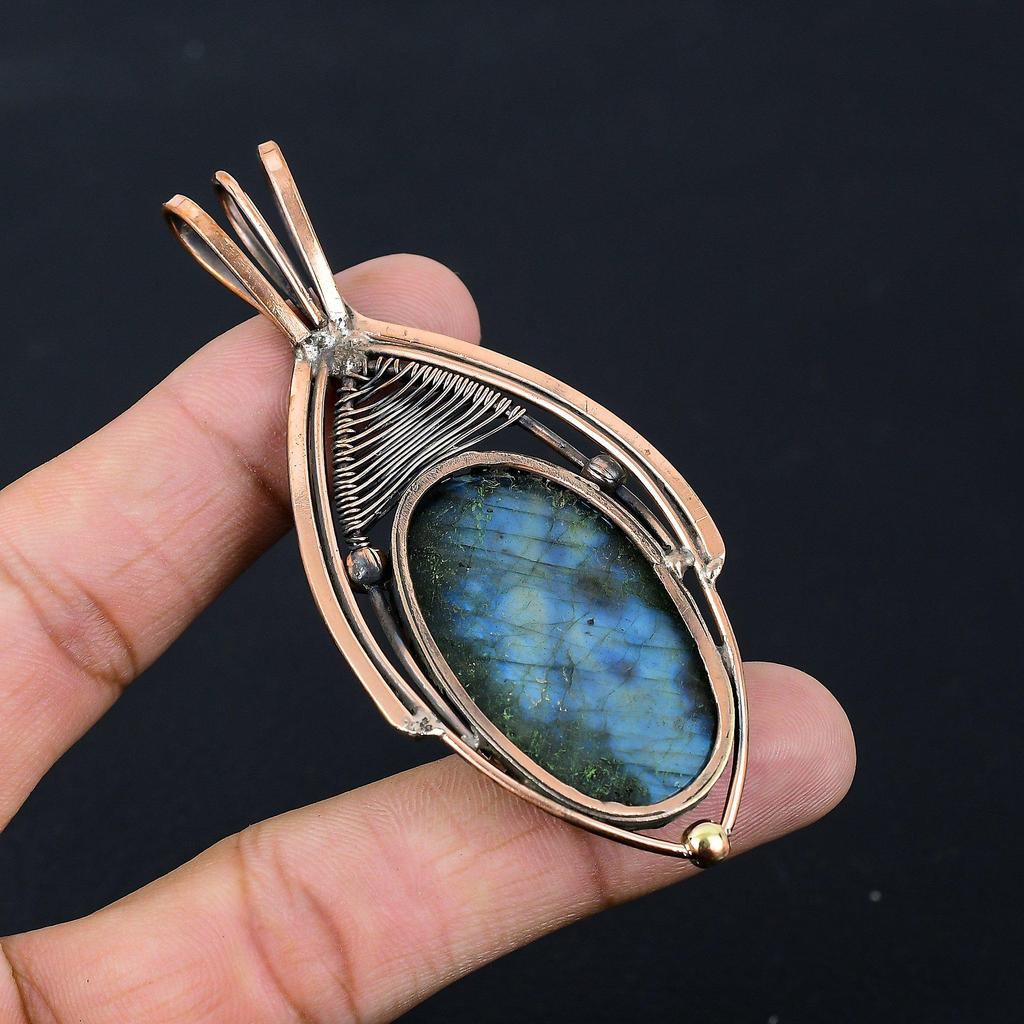 Labradorite Gemstone Pure Copper Wire Wrapped Handmade Pendant Jewelry For Gift