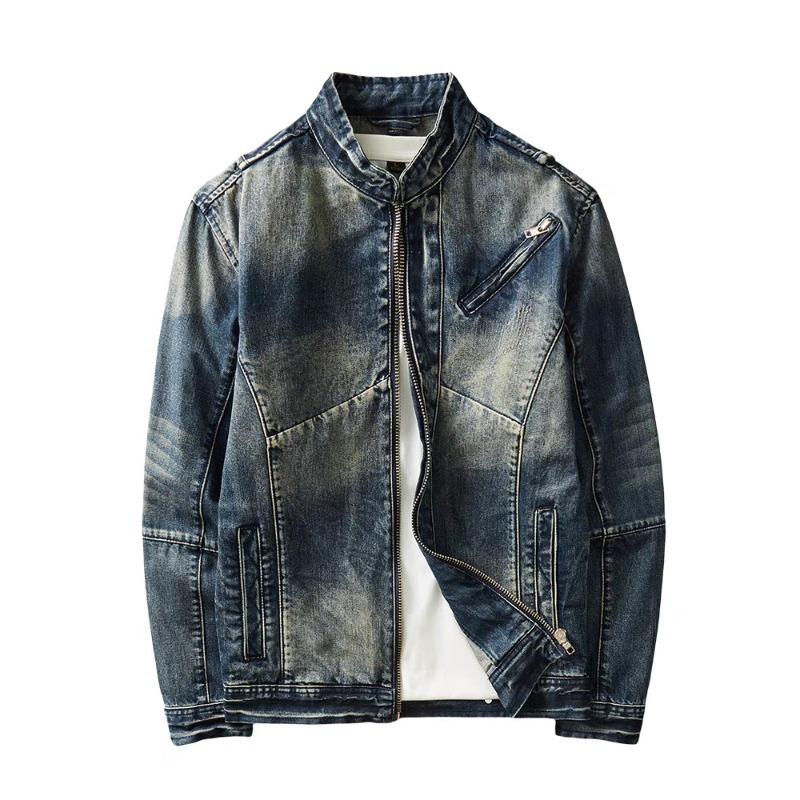 Denim jacket men's spring and autumn American vintage distressed trend slim biker jacket cargo casual top for men