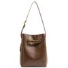 2023 Fashionable Simple Commuter Light Luxury Bag Buckle Shoulder Crossbody Bag Black Coffee Color City Simple Pu Bucket Bag
