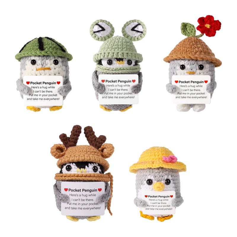 Funny Positive Penguin Collectible Doll With Encouragement Card Small And Cute Toy Wearing Hat Doll For Cheer Up Decorations