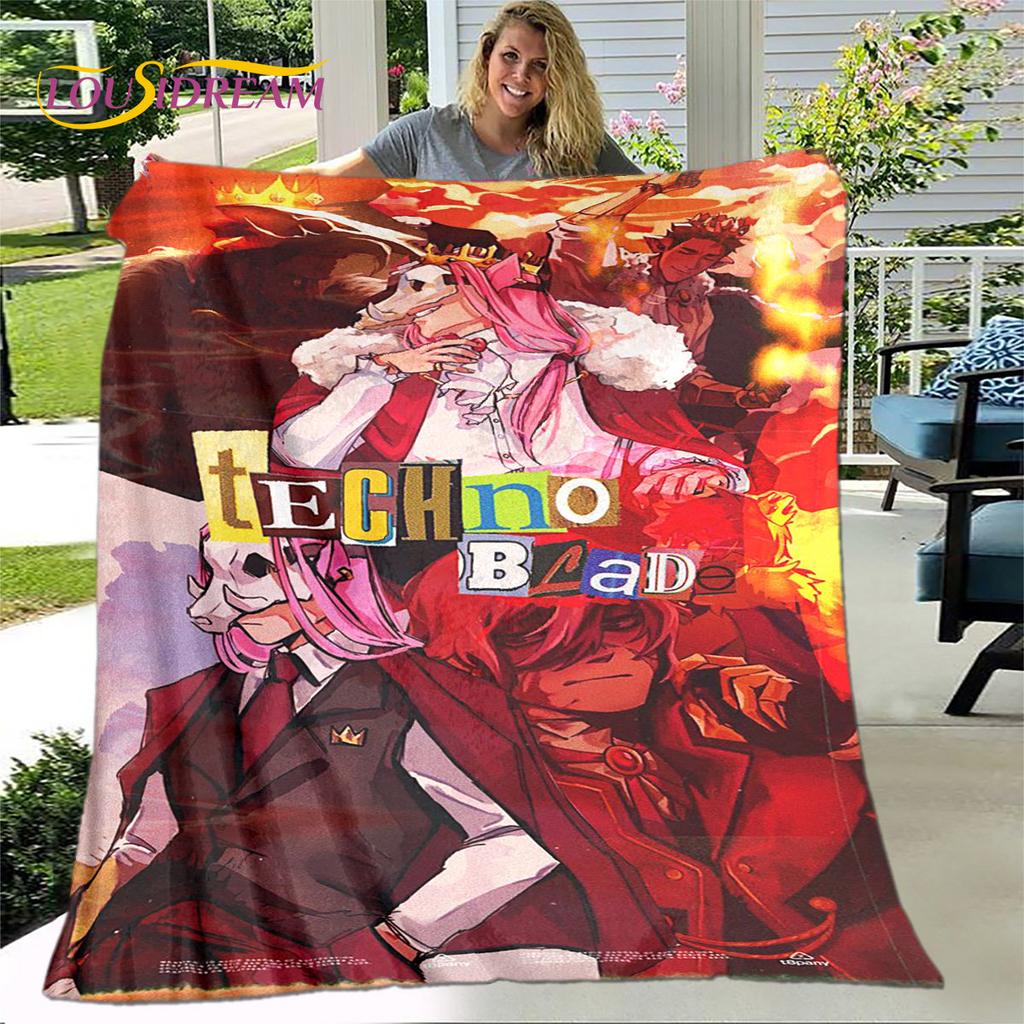 Weiche Plüschdecke mit Technoblade MC-Spiel-Cartoon-Motiv, Flanelldecke, Überwurfdecke für Wohnzimmer, Schlafzimmer, Bett, Sofa, Picknickdecke für Kinder