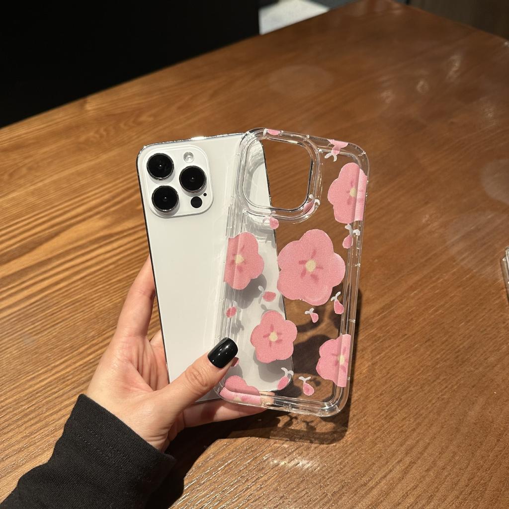 Pink Flower for Apple 14promax Mobile Phone Case 13/12/11 Xsmax New Airbag Transparent