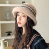 Warm Basin Hat  Sweet and Versatile Roll Brimmed Hat for Women Autumn and Winter Fashionable and Casual Face Showing Small Woolen Hat
