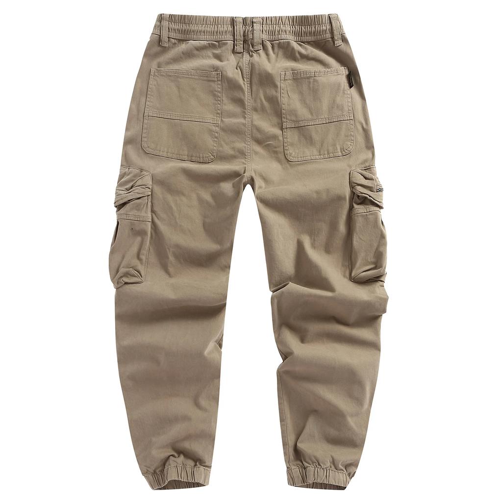 Men's Solid Color Safari Style Casual Pants Fashion Multi-Pockets Zipper Fly Full Length Trouses Men Breathable Jogging Pants