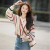 2025 New Rainbow Color Cardigan Women Sweater Autumn Sweet Fashion Elegant O Neck Knit Coats Hollow Crochet Casual Loose Long Sleeve Jacket Clothing