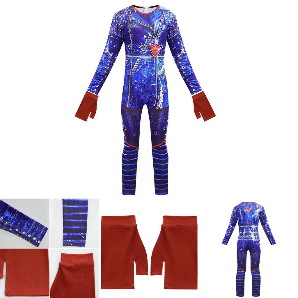 Descendants 3 Evie Cosplay Costume For Kids With Elegant Blue Full Body Jumpsuit And Back Zipper