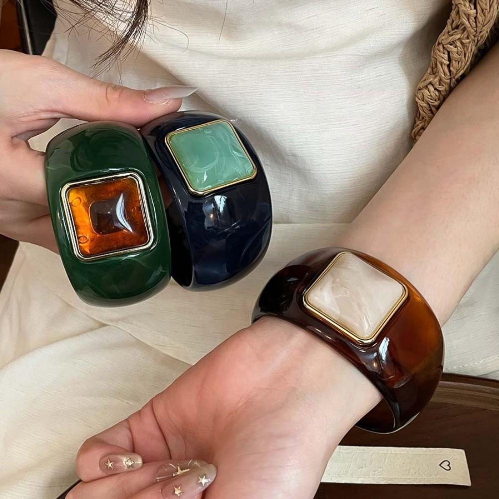Bohemian Acrylic Bangle Europe American Style Retro Hand Ring Simple Irregular Wide Bracelet Gift
