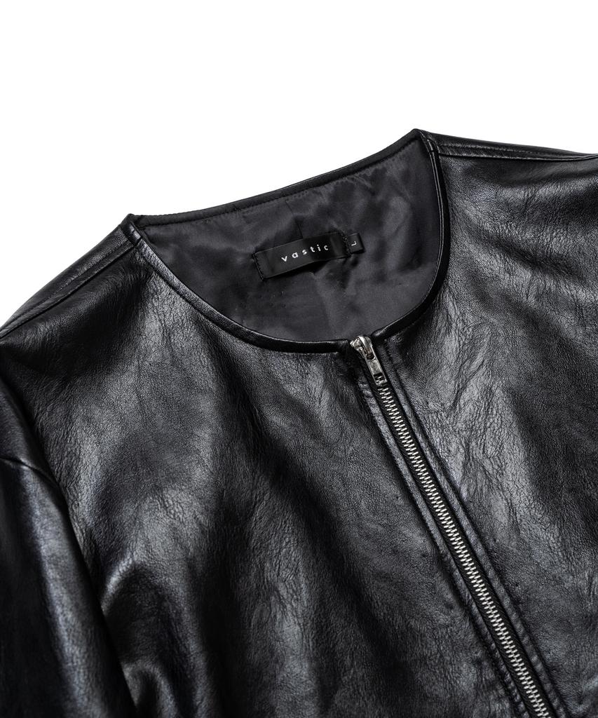 Vastic Collarless Western Leather Jacket_Black