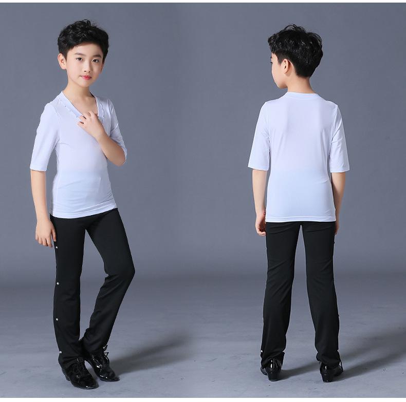 Boys' Latin Dance Performance Tops: Long & Short Sleeve Training Wear for Summer & Autumn Competitions & Exams
