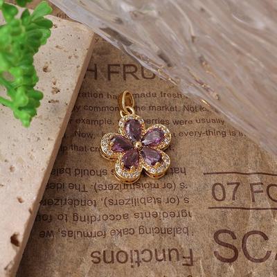 Gold-Plated Clavicle Chain with Purple Zircon Flower Pendant