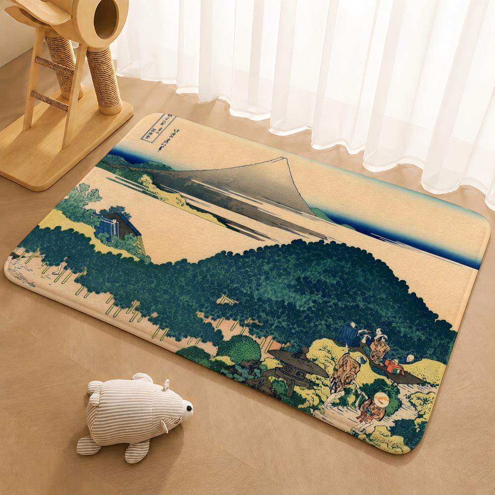 H-Hokusai O-Ohara K-Koson Floor Mat Floor Mat Soft Flannel Non-Slip Door Rug for Living Room