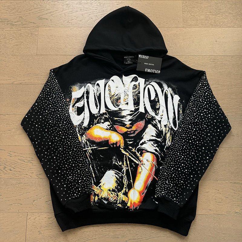 Mixed Emotion Streetwear Angel Print Hoodie Loose Fit Casual Sweatshirt Youth