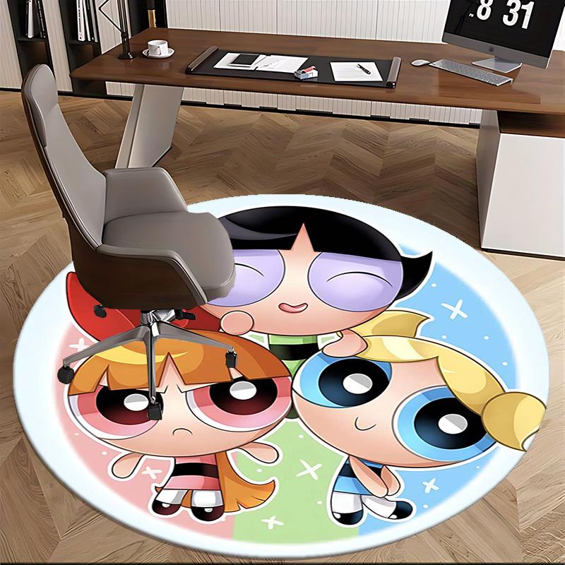 Powerpuff Girls Stuhlunterlage Runder Teppich Büroteppich, Rutschfest, Geeignet für Wohnzimmer, Schlafzimmer,Dekor1205770a