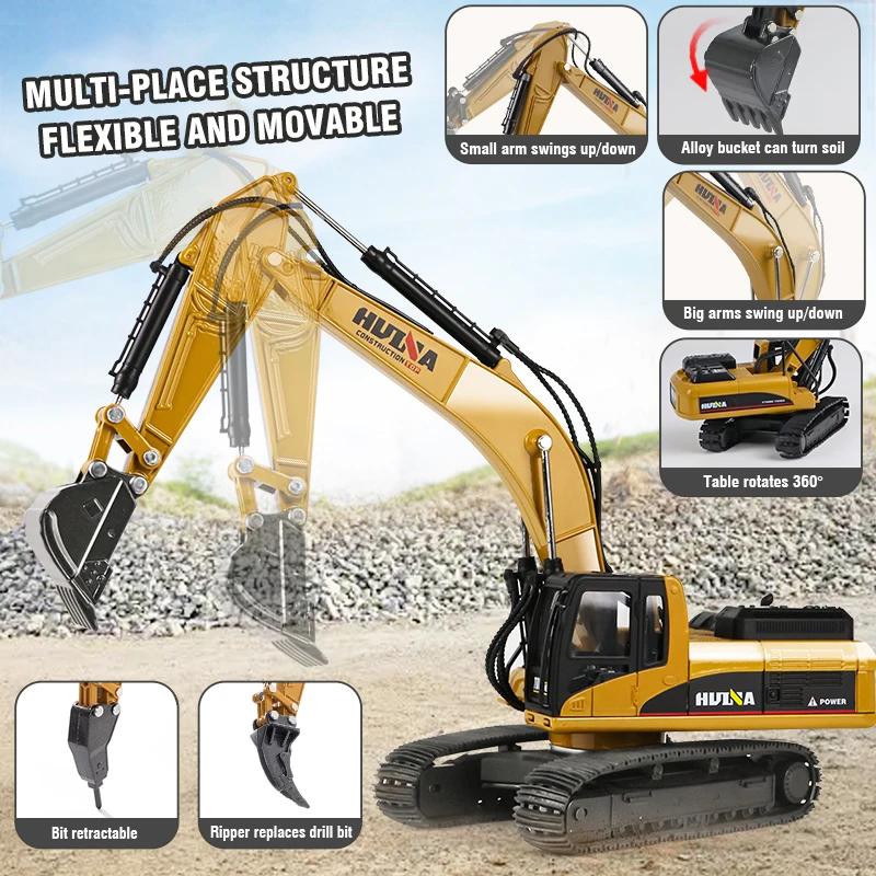 non-toxic HUINA 1910 1/40 Large Metal Alloy Excavator Truck Car Model Toy 3 IN 1 Construction Cars Engineering Vehicle Gifts for Kids children