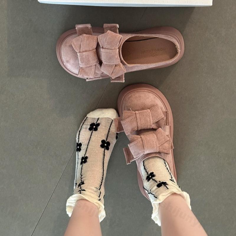 Fashion Elegant Bow Design Casual Thick Sole Half Slippers for Women 2025 Autumn New Versatile Comfortable Fashion Solid Chunky Draggers