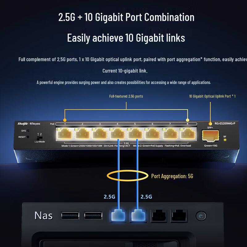Ruijie RG-ES209MG-P 8-Port 2.5G Managed PoE Switch