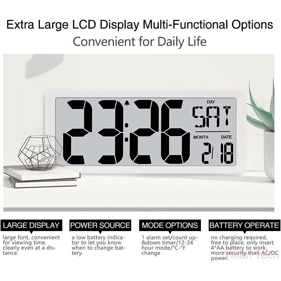 Office Decor 12/24Hr Desktop Day Electronic Clock Extra Large Screen Display Digital Clock Bedroom Multi-Functional Alarm Clock