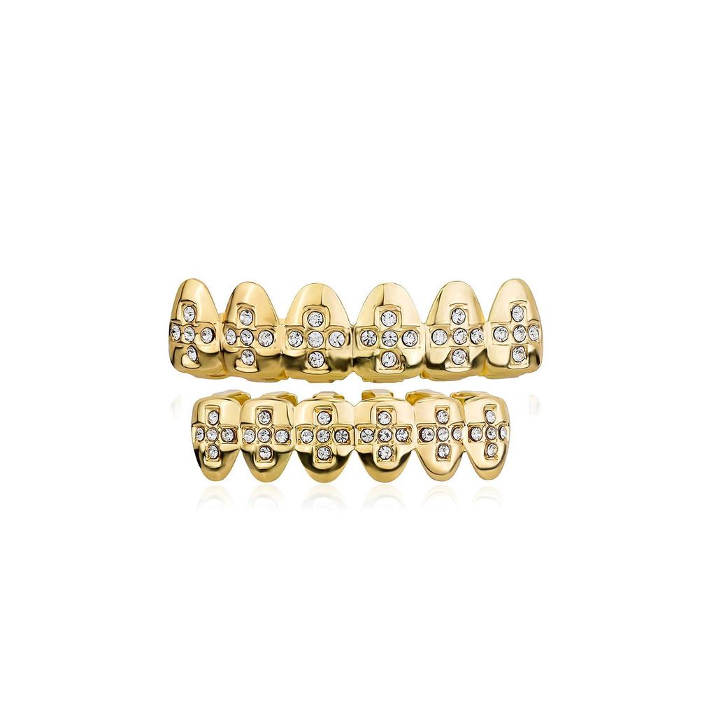 TEMU Vergoldete mit Diamanten besetzte Grillz Hip-Hop Zahnschmuck