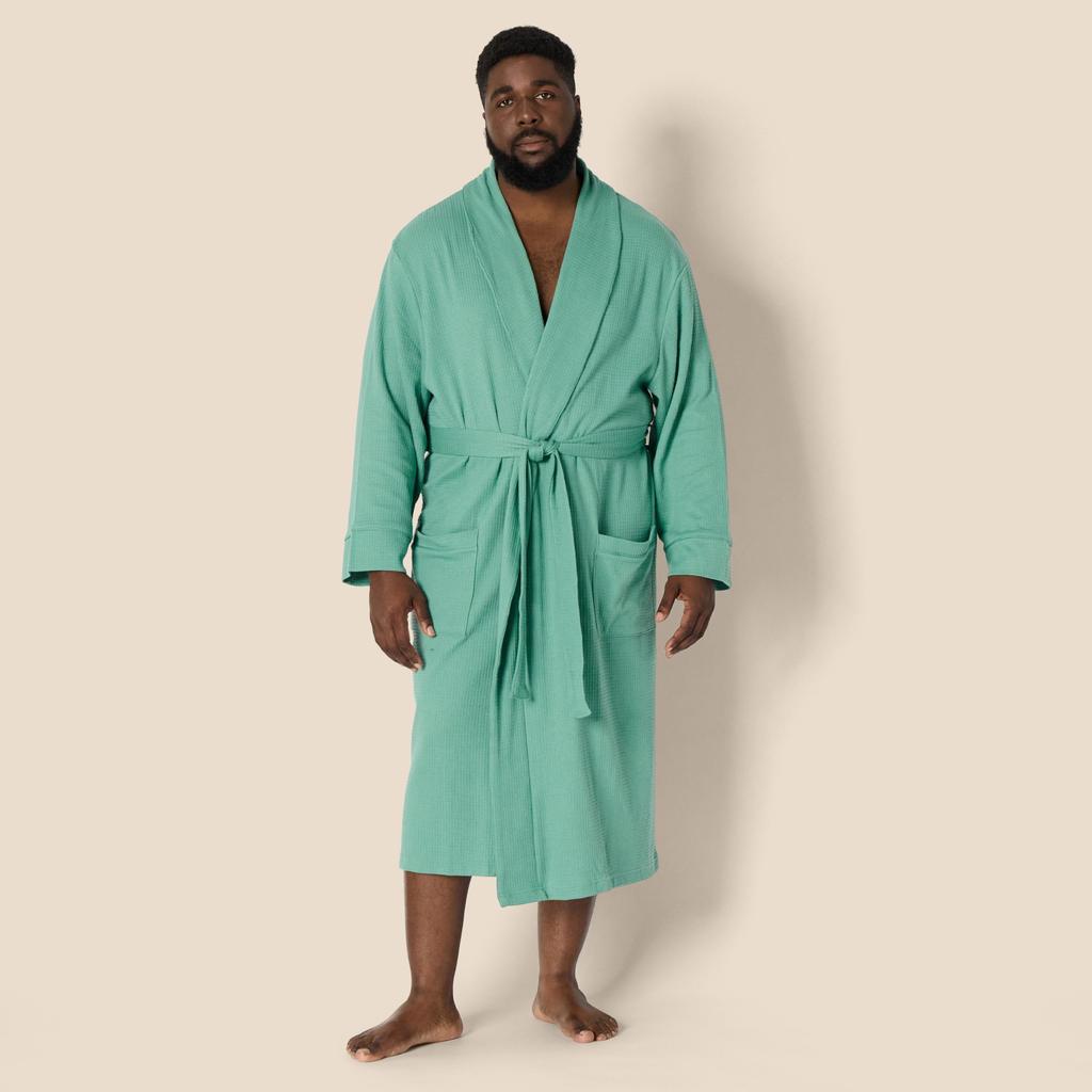 Amazon Essentials Men's Lightweight Waffle Fabric Bathrobe, Teal Blue, Sizes S-M