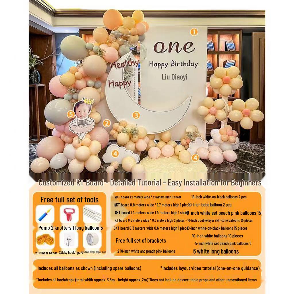 First Birthday & Hundred Days Celebration Backdrop with Balloons - Party Wall Decoration