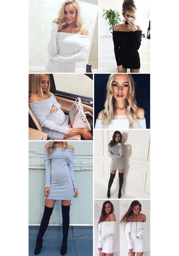Abito Maglione Sexy A Spalla Scoperta Asimmetrico in Maglia Slim da Donna Autunno Inverno Europeo 2026