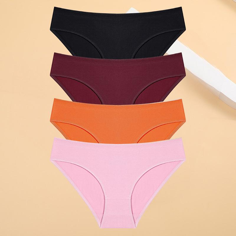4 ks/sada Kalhotky pro ženy se sníženým pasem, sexy bavlněné kalhotky pro ženy, jednobarevné spodní prádlo, kalhotky pro dívky, měkké spodní prádlo