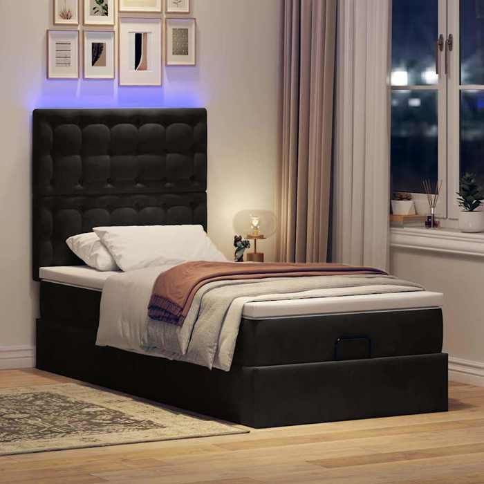 VidaXL Ottoman Bed Frame with Mattress Black 90x200 Cm Velvet, Bed Frame, Upholstered Bed Frame, Ottoman Bed Frame 3314440