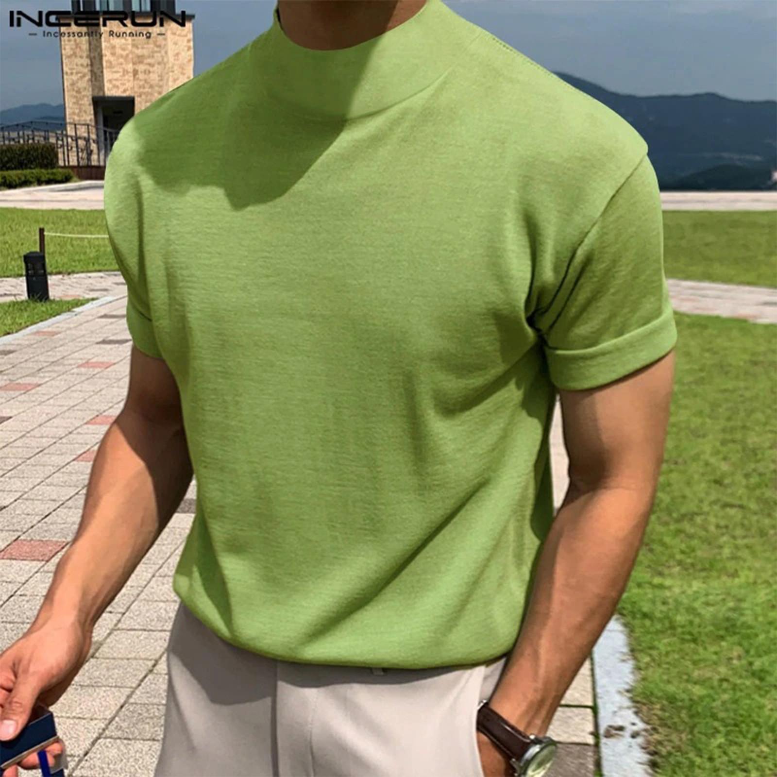 

Мужская модная дышащая мужская рубашка с короткими рукавами и летним рукавом Slim Fit XXXXL зелёный