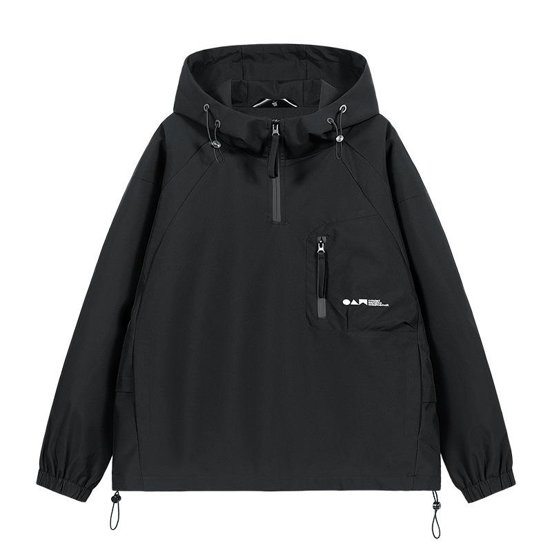 High-end Jacket Men's Spring and Autumn Retro Semi-zipper Loose American Functional Jacket Trendy Brand Hooded Tooling Jacket