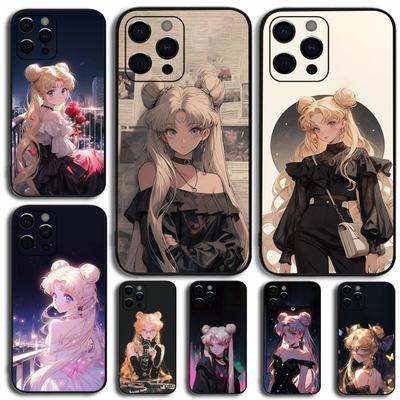 Anime-Mädchen S-Sailor M-Moon Handyhülle Für Apple iPhone 15,14,13,12,11,Pro,X,XS,Max,XR,Plus,Mini Weiche Schwarze Hülle