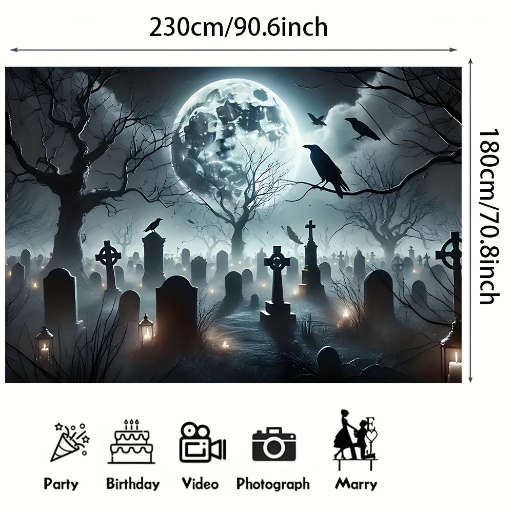 1 Piece of 2D Plane, Ghost Gothic Cemetery Background Banner, Suitable for Home, Room, and Wall Decorationzyc