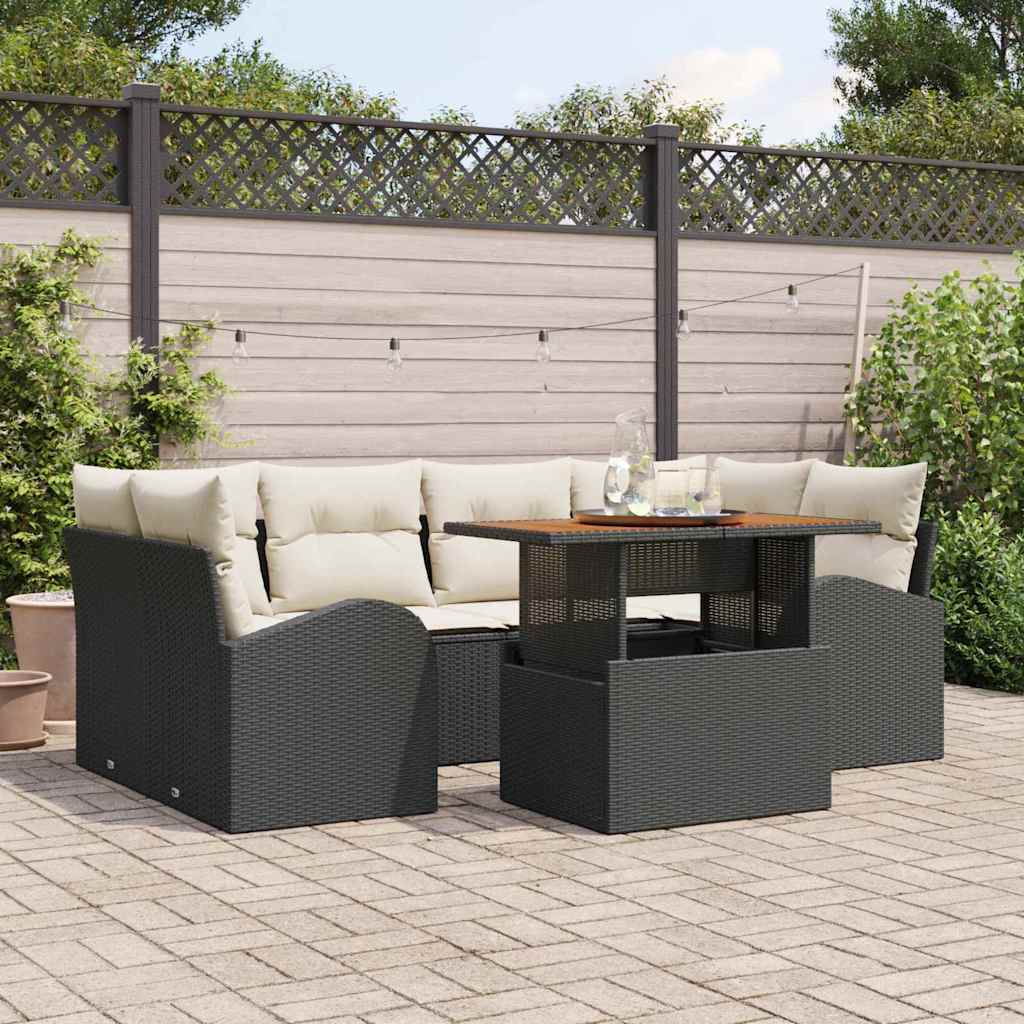 Garden Sofa Set with Storage 7 pcs Black Poly Rattan