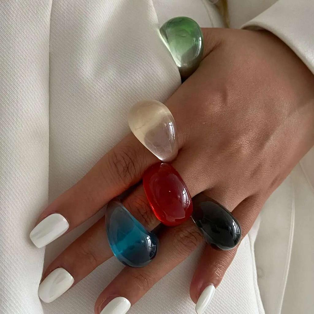 Ingemark Y2K Kpop Colorful Resin Plastic Finger Rings for Women Trend New Fashion Boho Irregular Rings Aesthetic Jewelry Gift