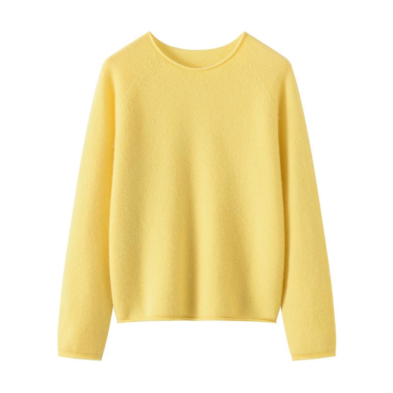 Lekasha Cashmere Goat Wool 7-Gauge Loose Pullover Sweater with Rolled Hem for Autumn and Winter