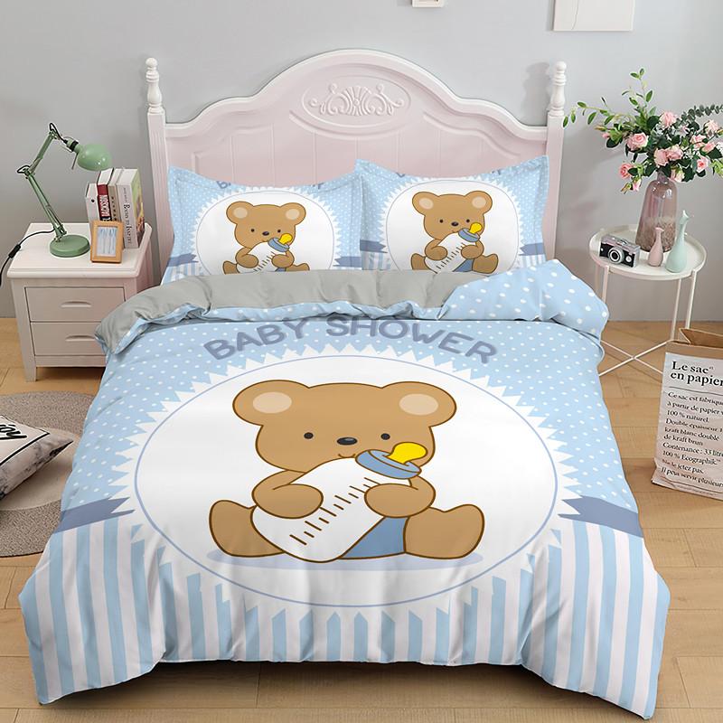 Cartoon Bear Duvet Cover 3PCS Bedding Set Microfiber Twin Full For Girls Kids Cute Animals Comforter
