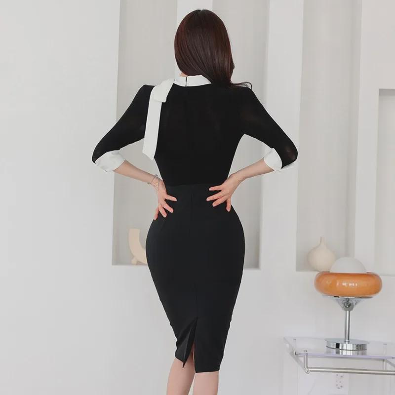 Hepburn-Style Contrast Little Black Dress 2023 – Elegant Celebrity-Inspired Slim Fit