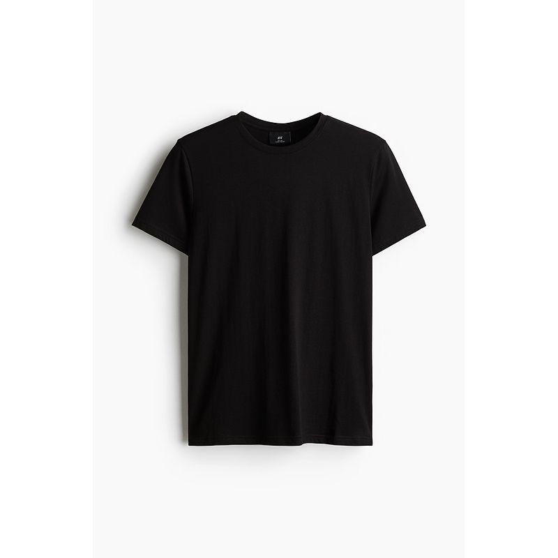 

HM Men s and Women s T-shirt 2025 Autumn Shoulder Pima Cotton Fine Rib round-Neck Short Sleeve Tops 1101074 Black 180/124
