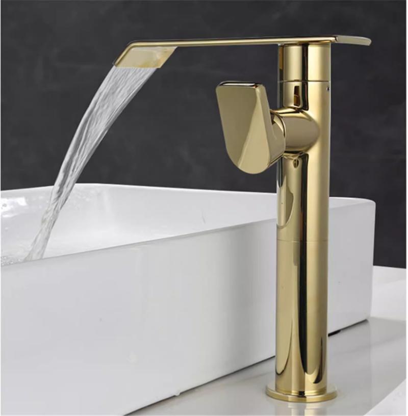 Brushed Gold 360 Rotating Bathroom Faucet Brass Basin Faucet Black Waterfall Tap Wash basin Faucet Hot & Cold Lavotory Faucet