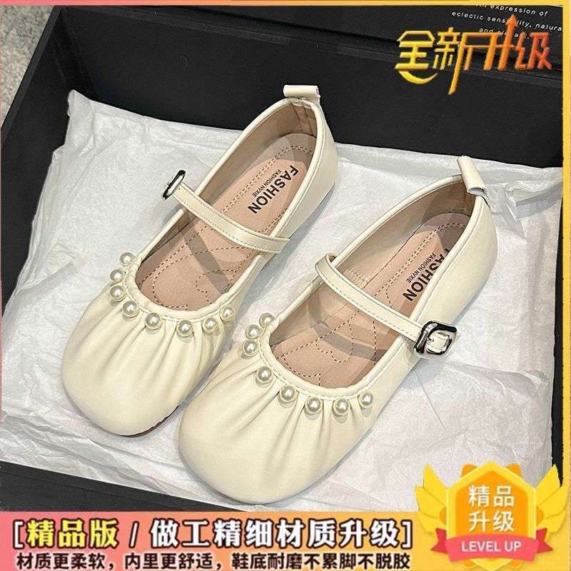 Large size women's shoes 41 to 43 wide fat feet Spring and Autumn 2025 new women's flat French Mary Jane shoes Doudou single shoes
