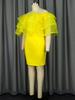 AOMEI Off Shoulder Party Dresses Yellow Sheer Tulle Ruffles Sexy Bodycon Mini Evening Cocktail Gowns for Women
