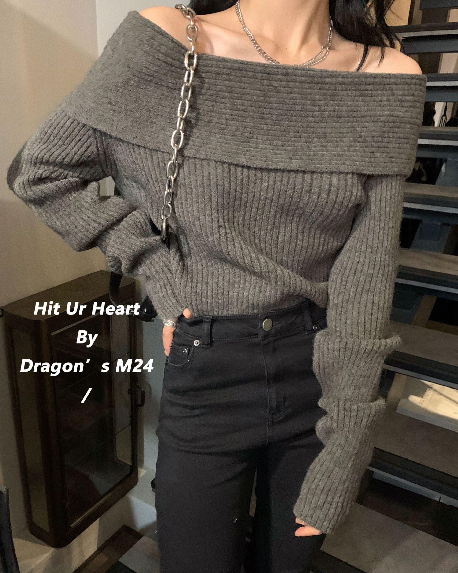 

Elegant One-Shoulder Knit Sweater - Women s Autumn/Winter Long Sleeve Top One Size (Recommended 40-62.5kg) серый
