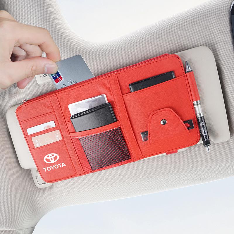 2026 Hot For Toyota Hub Caps PU Leather Car Sun Visor Ticket Card Storage Bag Accessories For Toyota Gazoo Racing Corolla Crown 