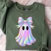 Comfort Halloween Ghost Bow Sweatshirt, Ghost Coquette Tshirt, Women's Halloween Tee, Spooky Ghost Crewneck, Cute Halloween Season Gift